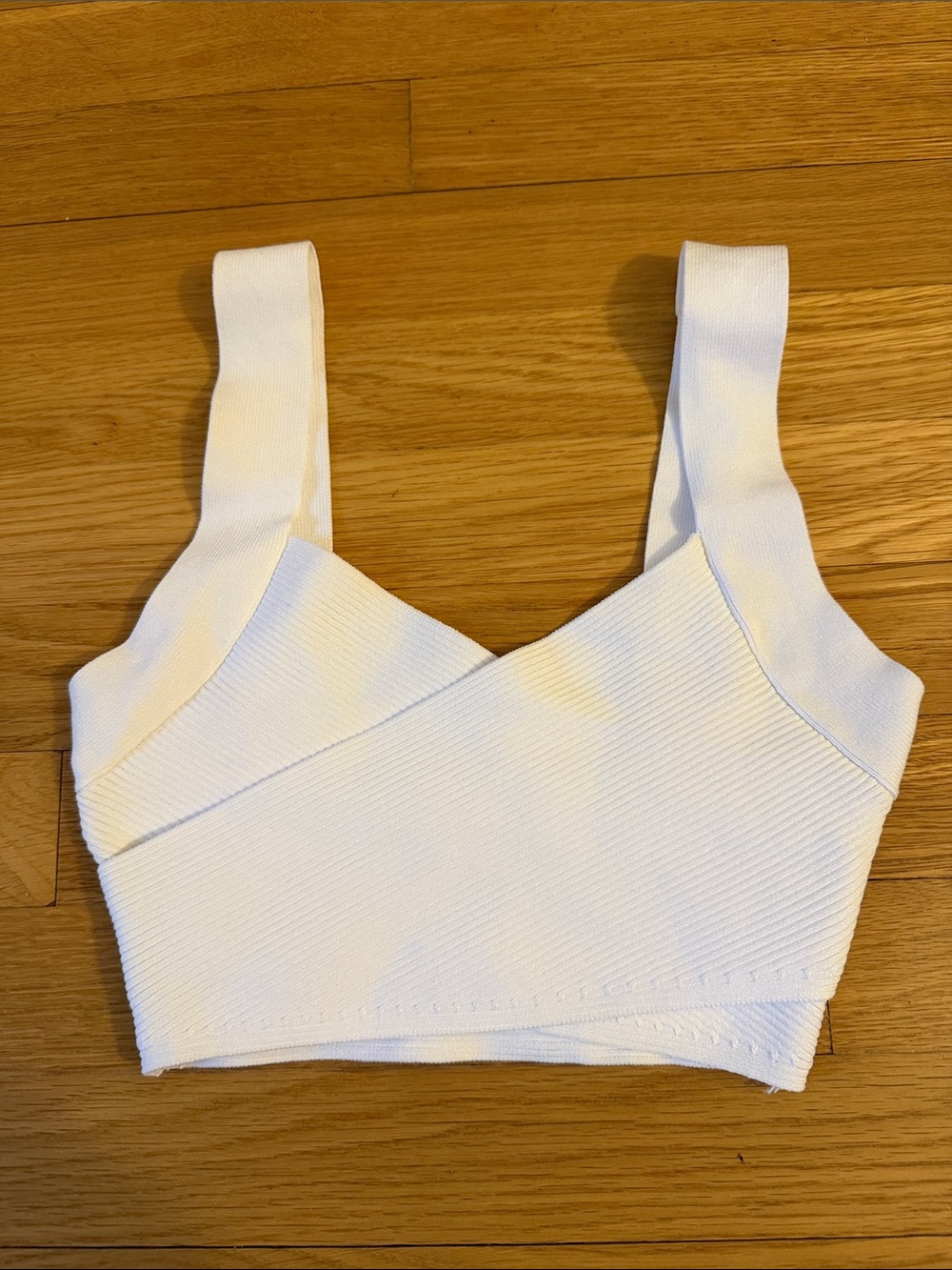 Babaton White Ribbed Cross-Front Crop Tank